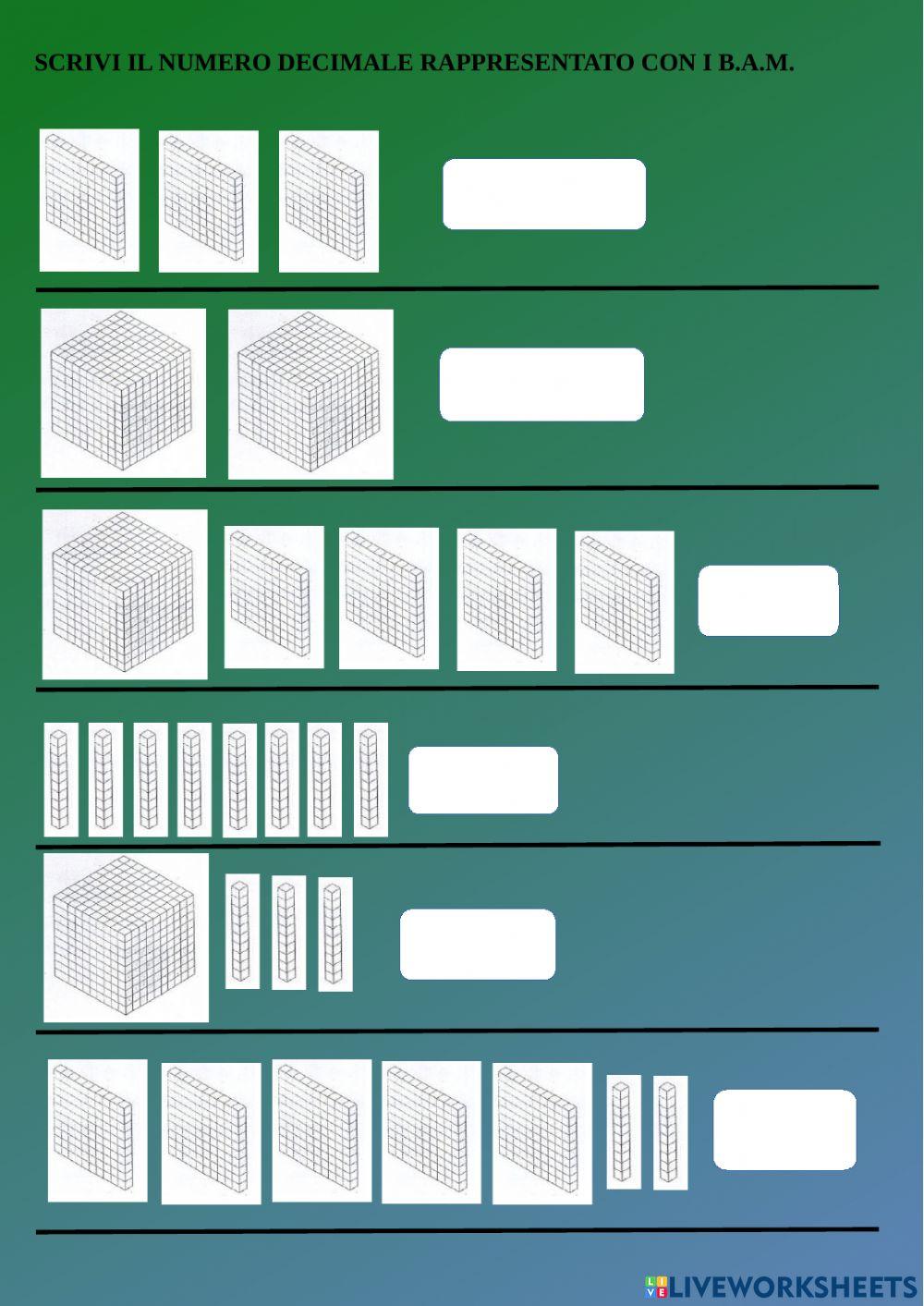 Decimali e BAM worksheet | Live Worksheets