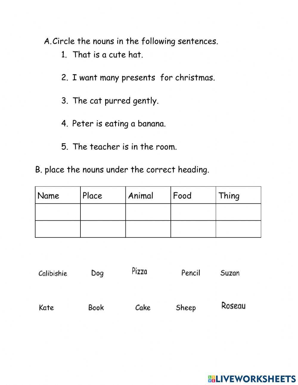 Nouns online exercise for grade 2 | Live Worksheets Nouns online exercise for grade 2 | Live Worksheets