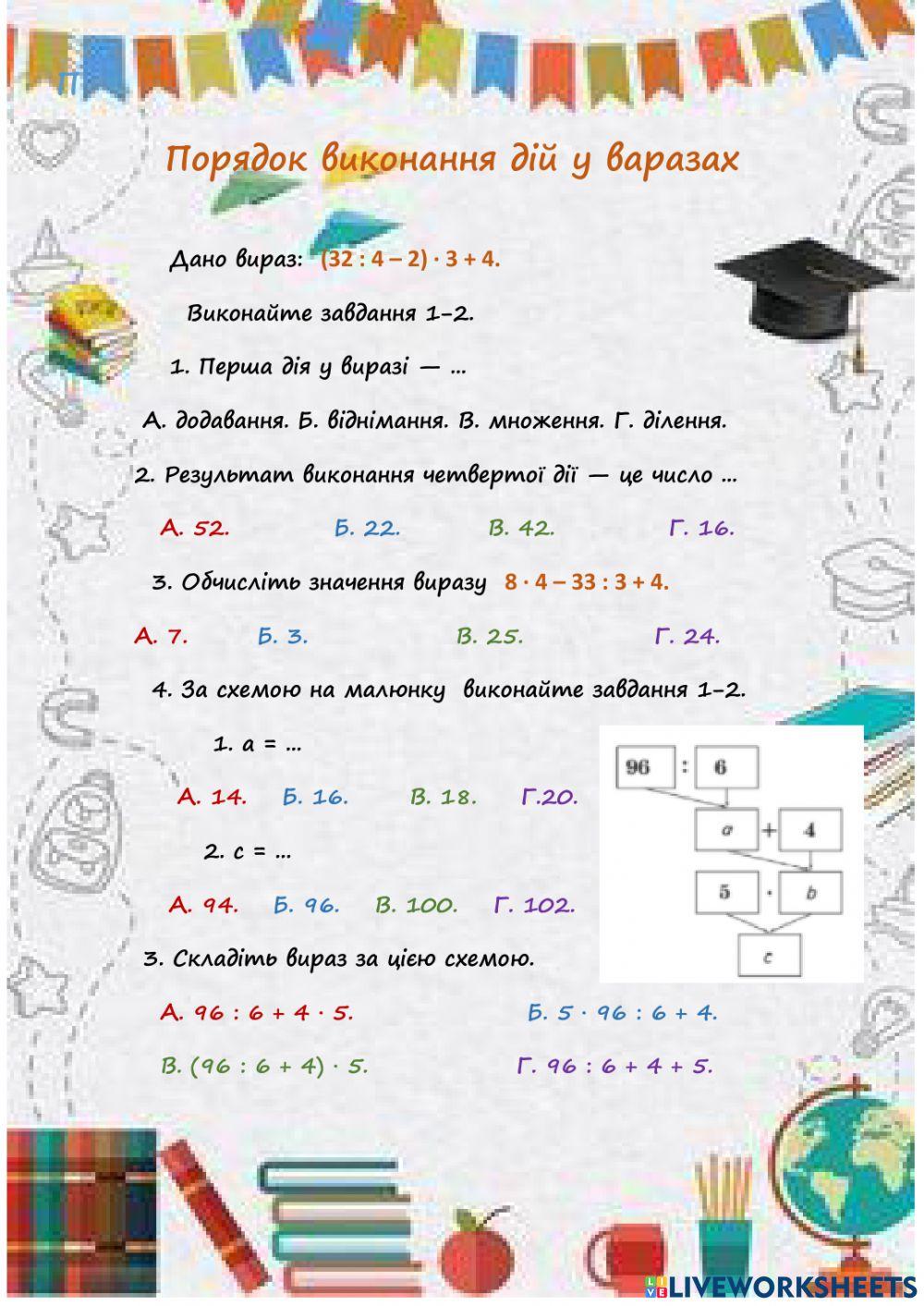 Порядок виконання дій