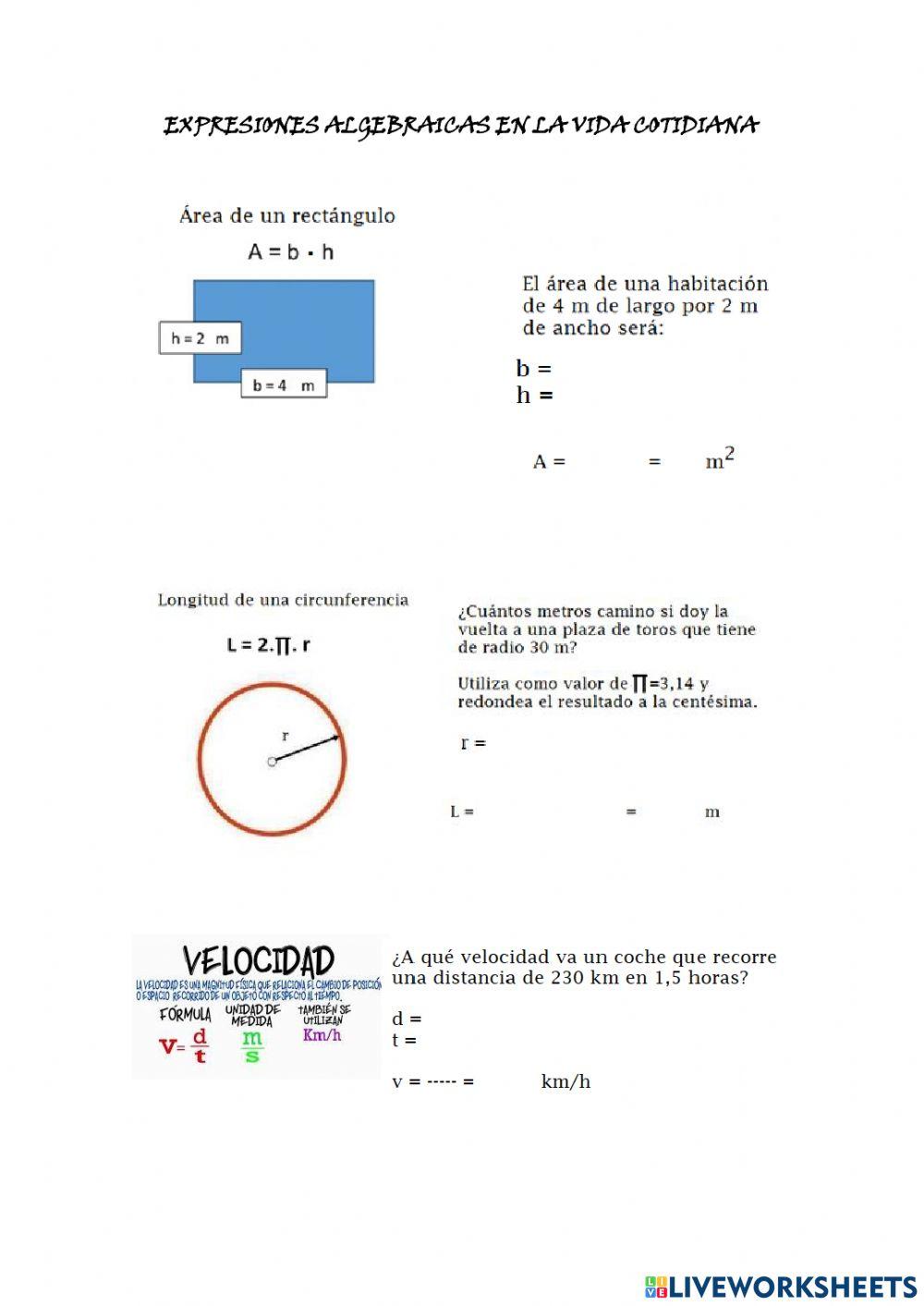 Expresiones algebraicas y valor numérico del día a día