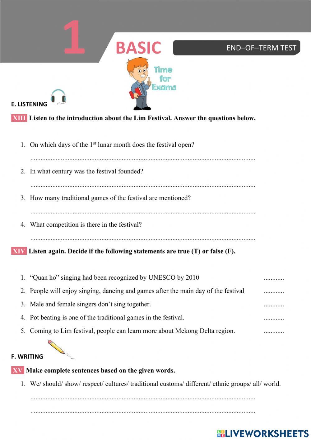 English 8 Big4 End of Term Test 1 Listening and Writing Skills