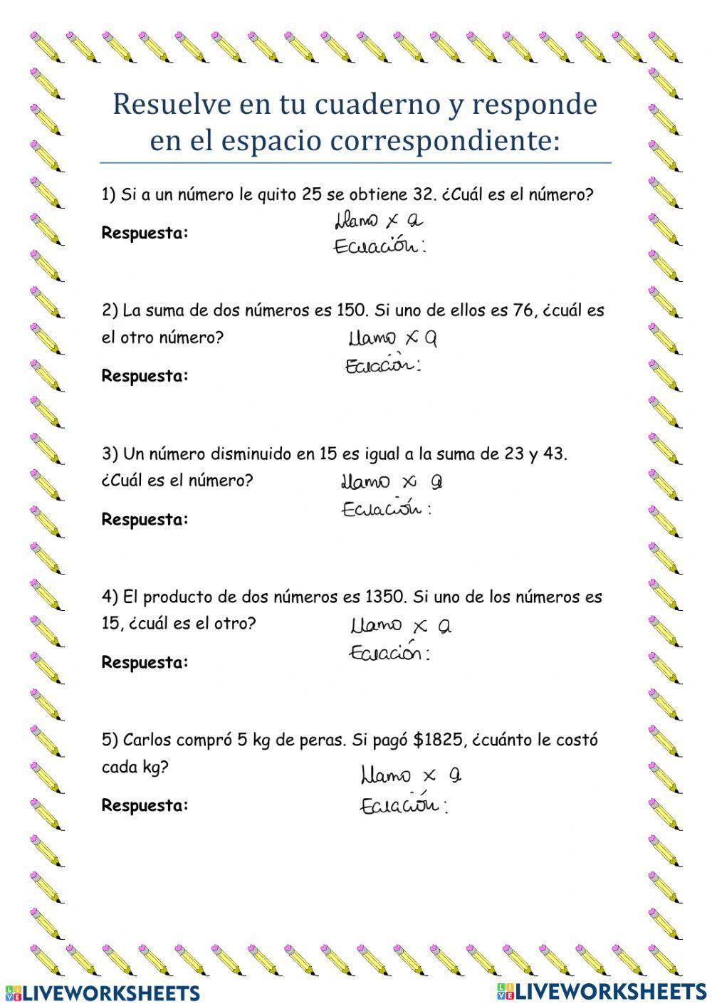 Problemas sencillos ecuaciones grado 1