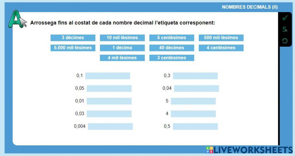 Relacionar nombres decimals