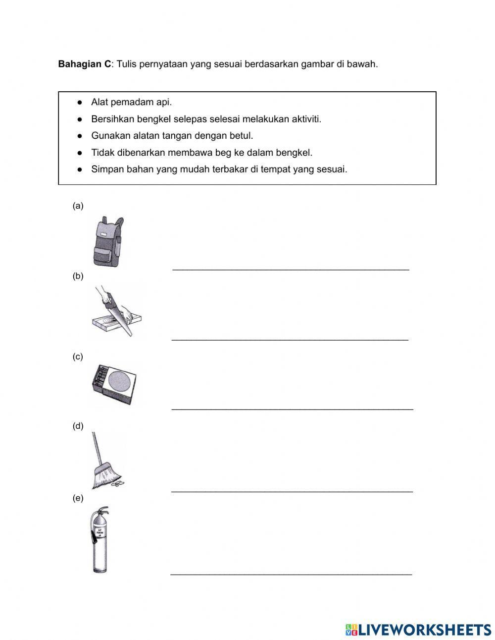 Kertas kerja RBT Tahun 4 Unit 1- Peraturan Keselamatan Diri, Bengkel, Peralatan dan Bahan