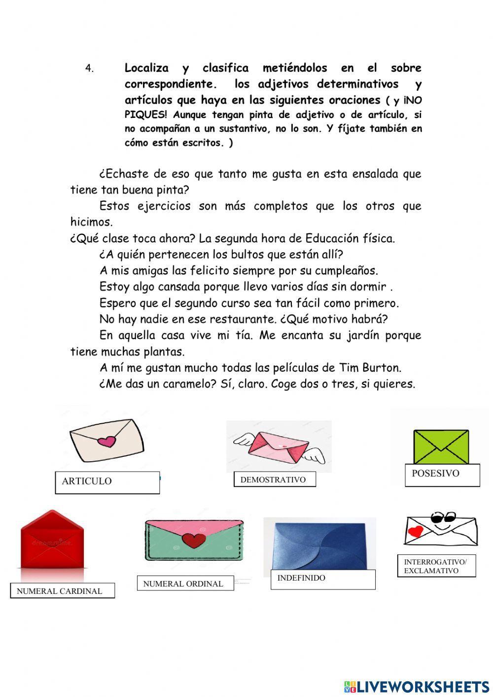 Ejercicios sobre el adjetivo determinativo