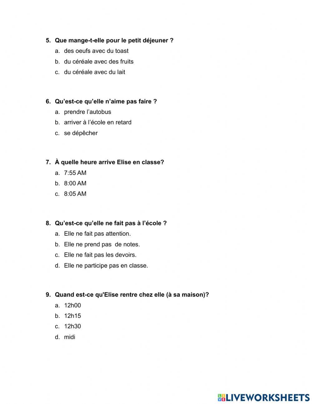 Élise et sa routine quotidienne