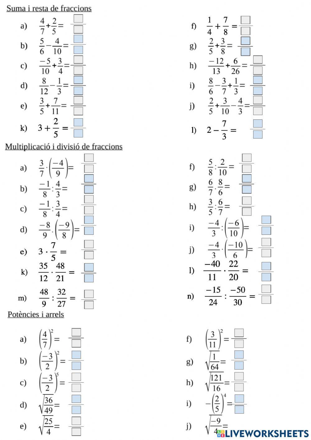 Operacions amb fraccions