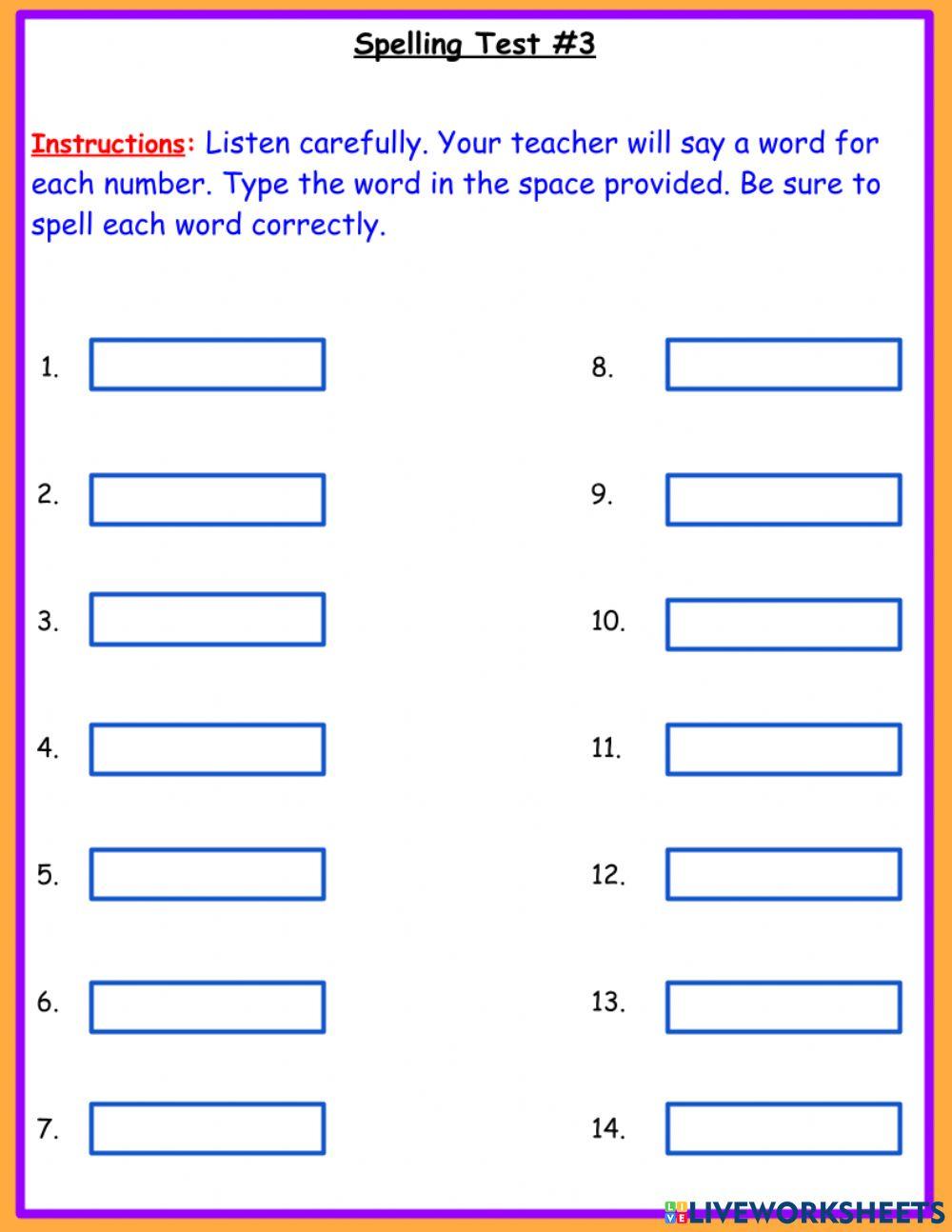 Spelling Test -3 Spelling Test -3