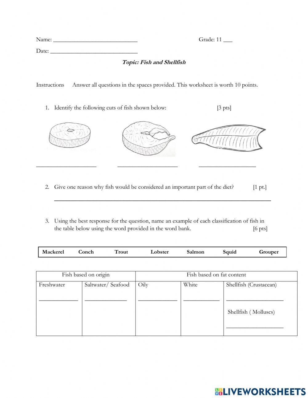 Fish activity online exercise for live worksheets