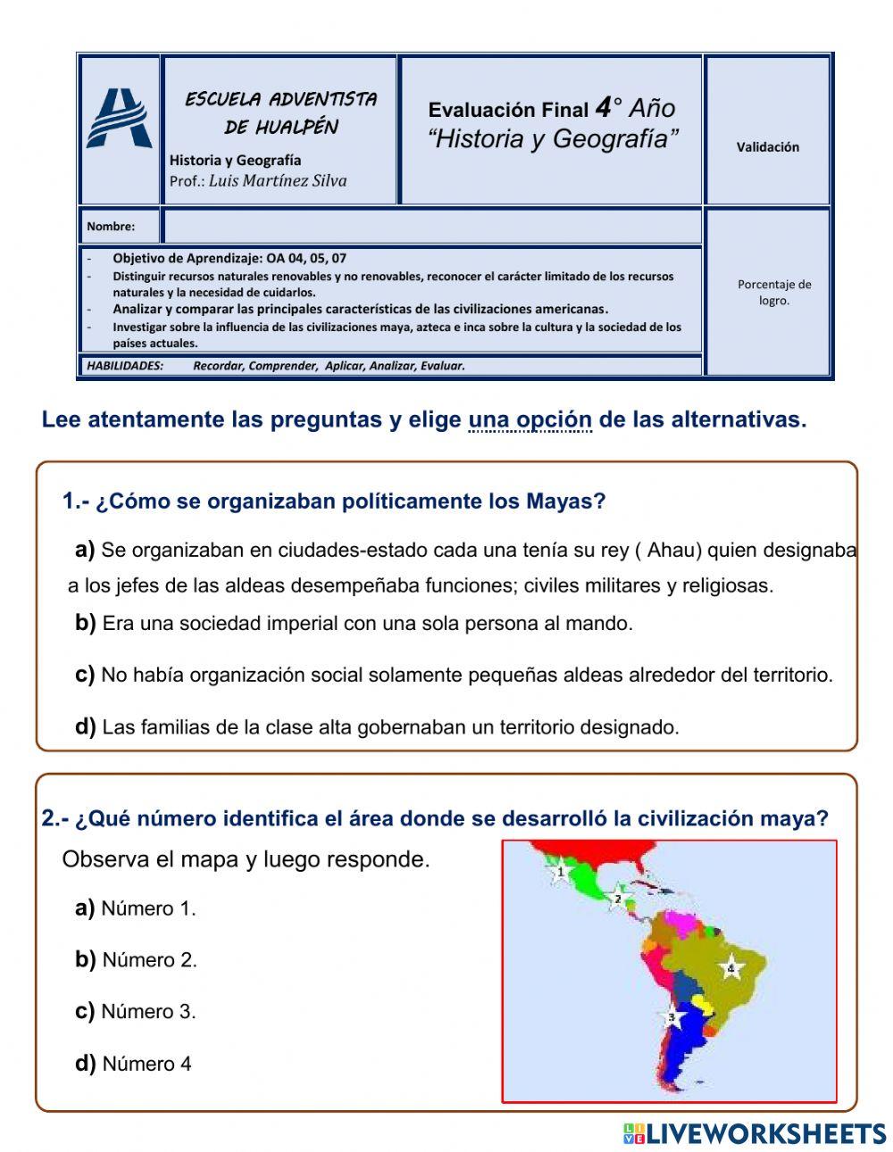 Evaluación Final  - Historia y Geografía