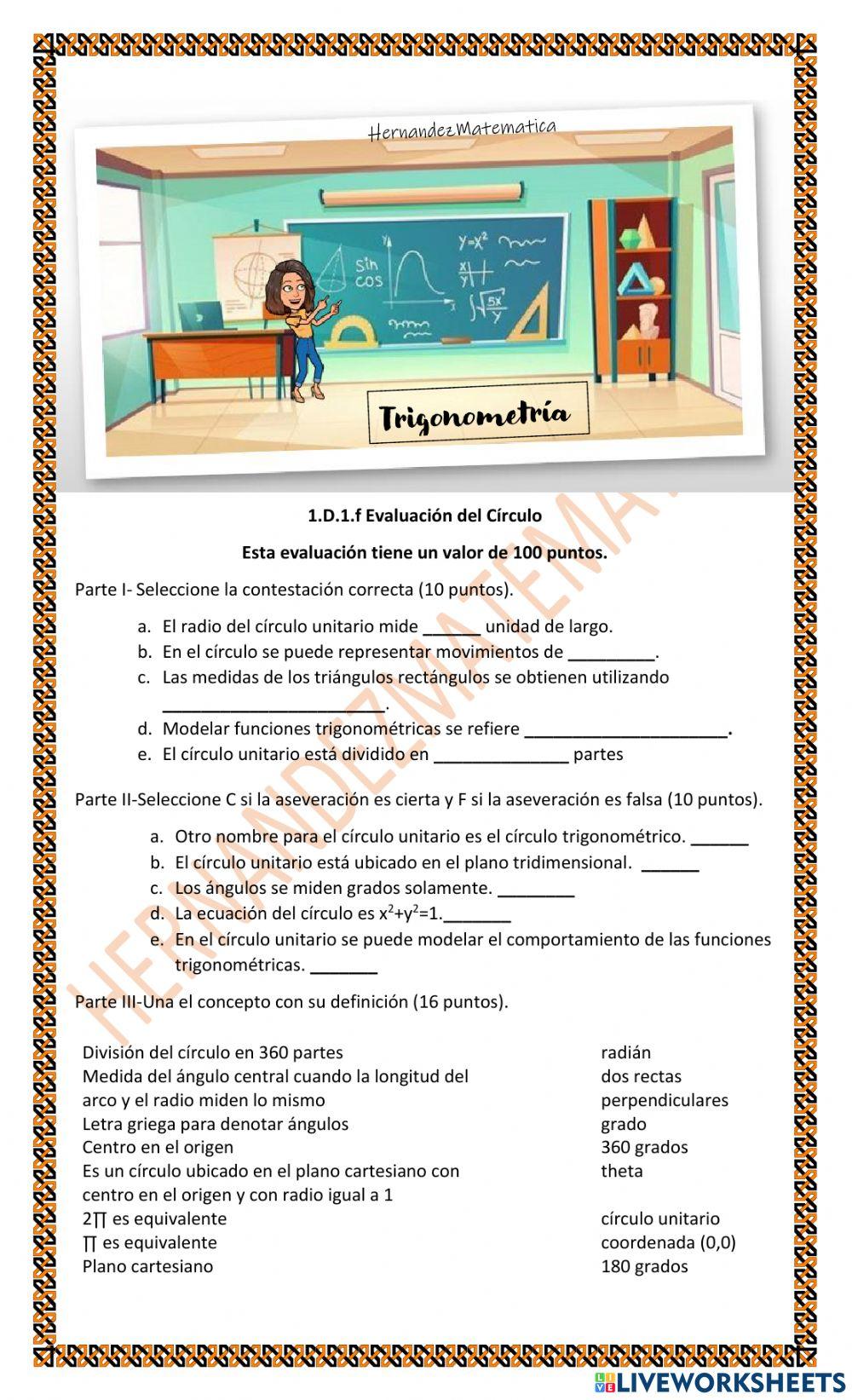 TRIG 1.D.1.f Evaluación del Círculo