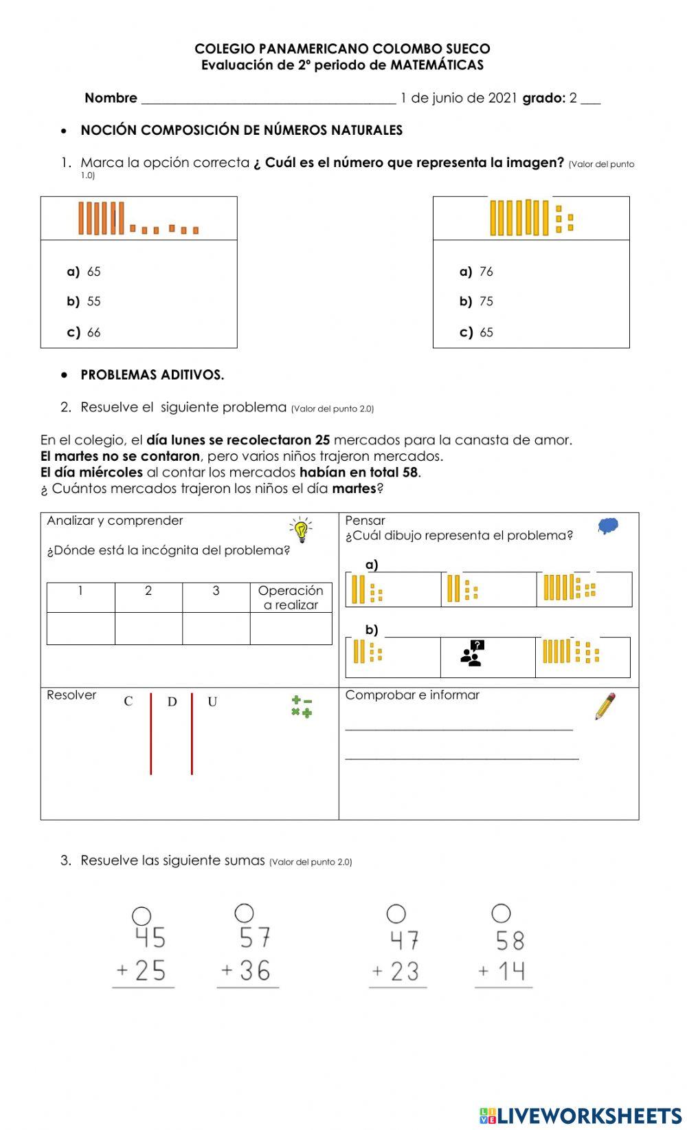 EVALUACIÓN DE 2 PERIODO MATEMATICAS