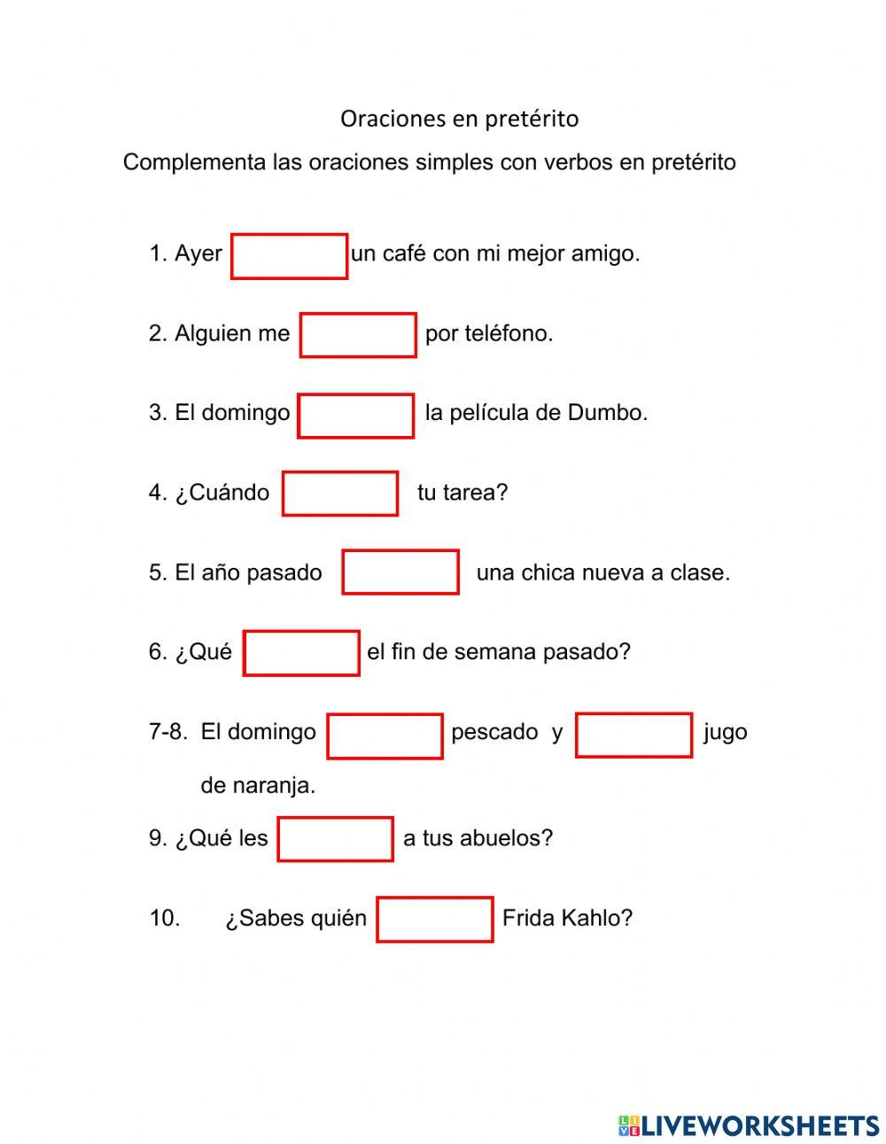 Verbos en pretérito y oraciones simples