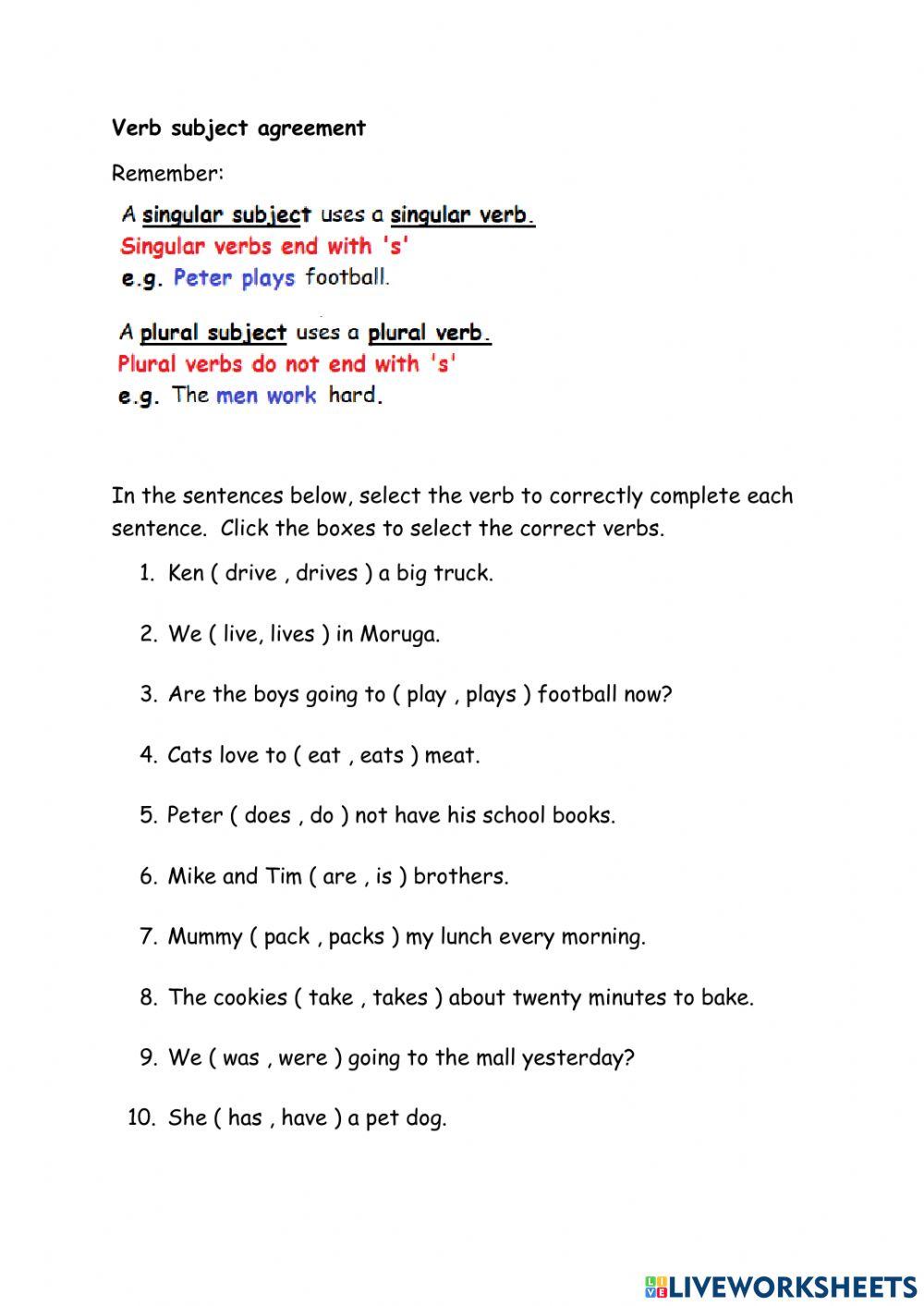 Verb and subject agreement