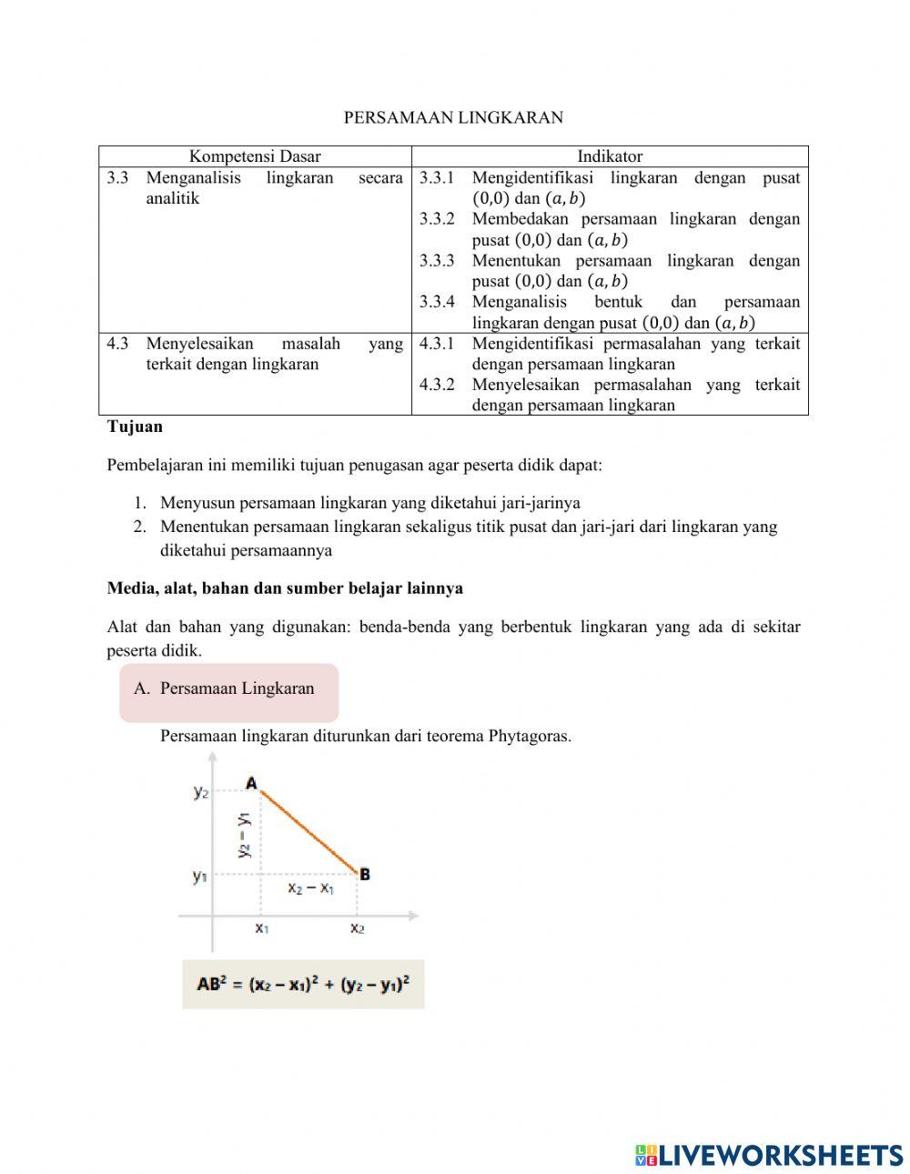 Pengantar Persamaan Lingkaran