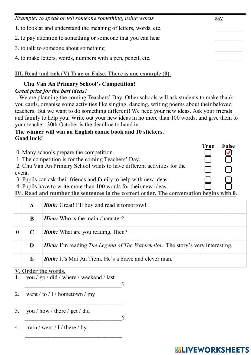 1667758 | Mini test 5 | Châu Thị Bình | LiveWorksheets