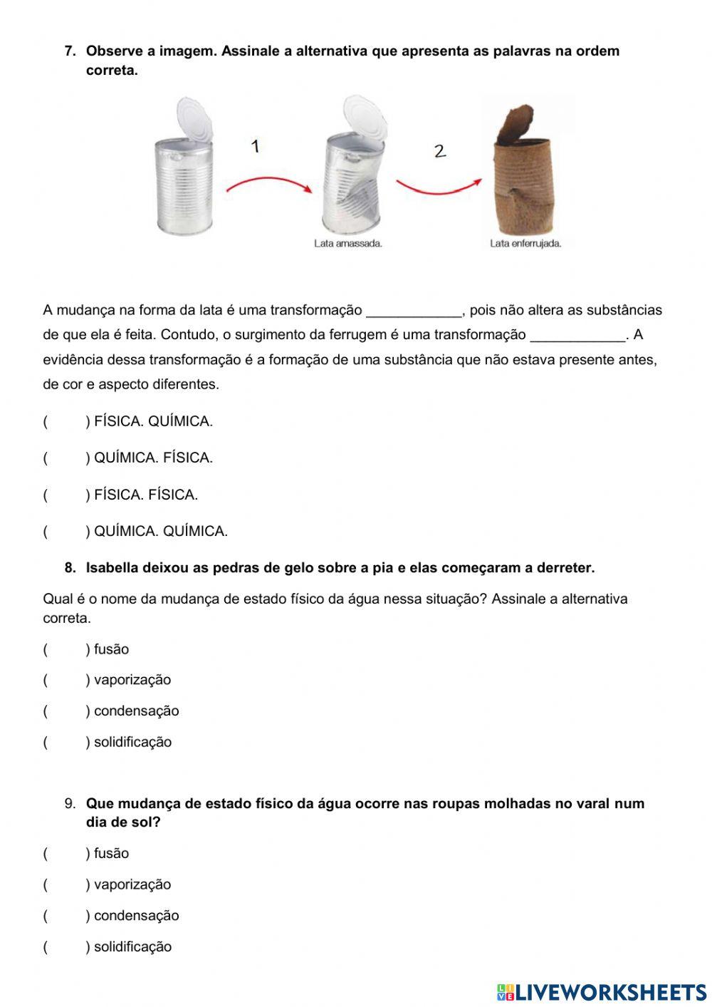 Avaliação de Ciências da Natureza