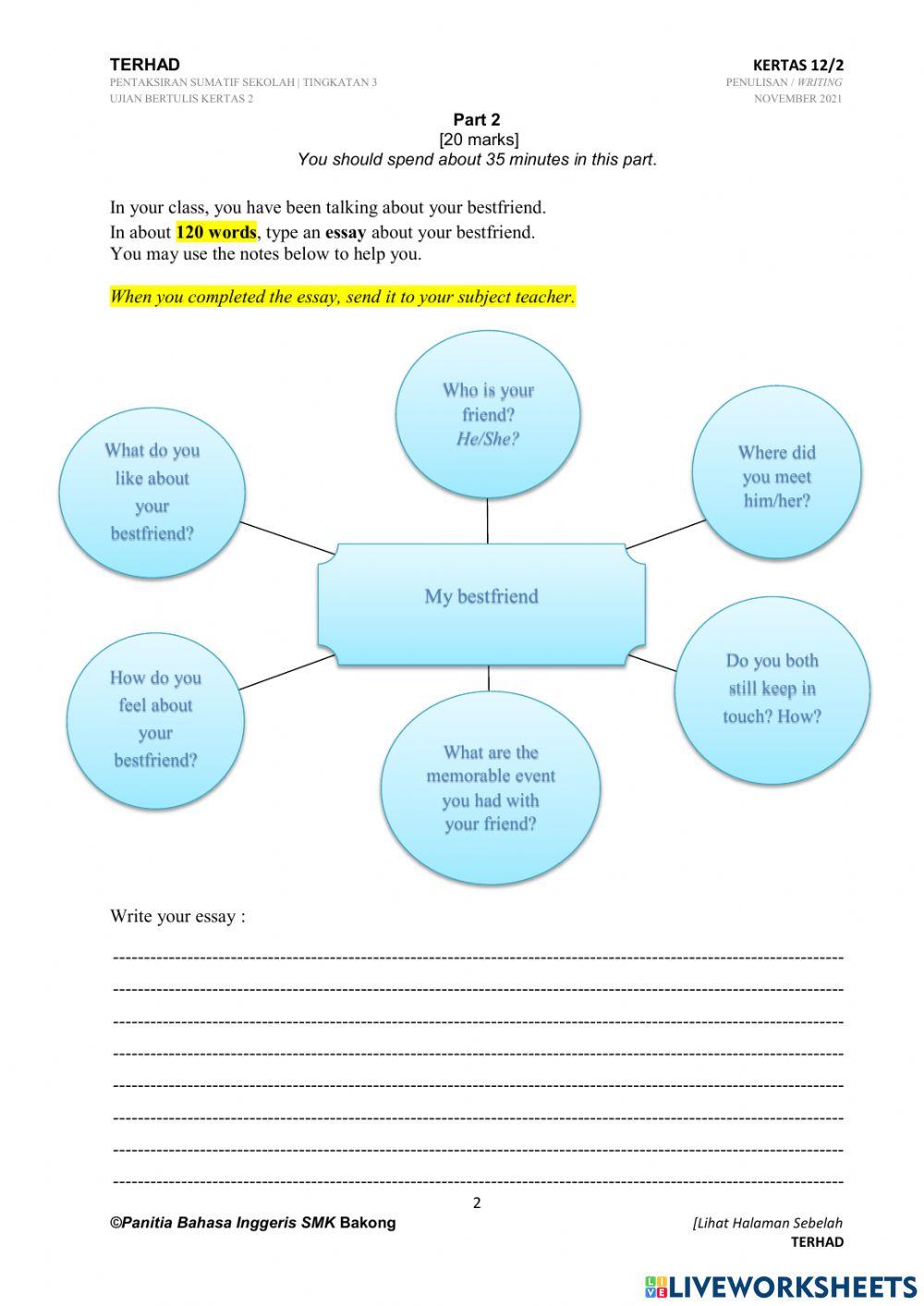 Paper 2 Pentaksiran Sumatif Sekolah (Bahasa Inggeris Tingkatan 3 - Akhir Tahun 2021)