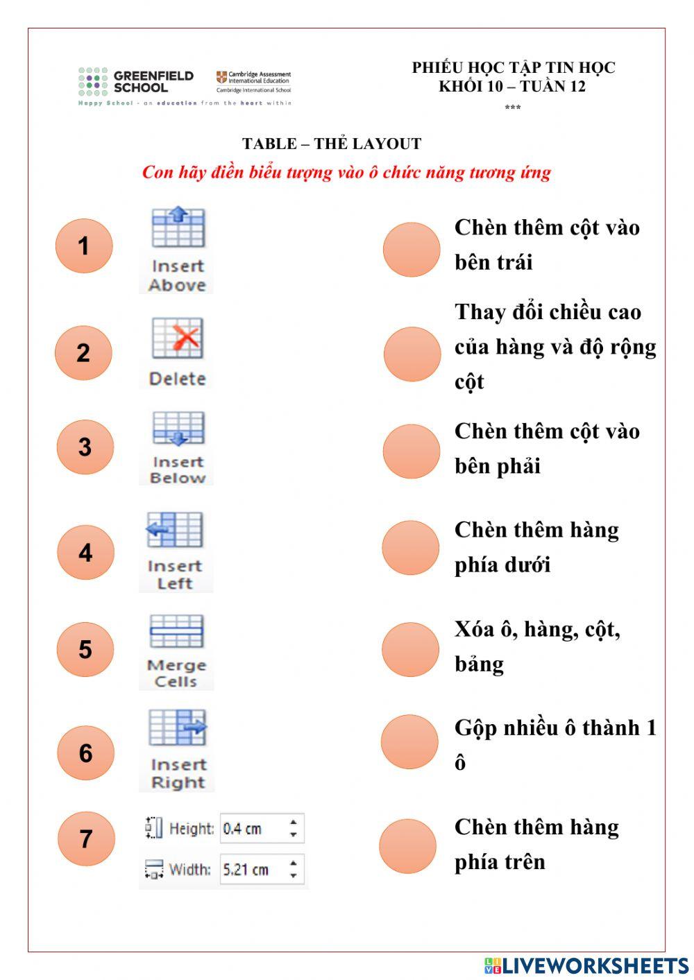 Khối 10 - Tuần 12 - Table