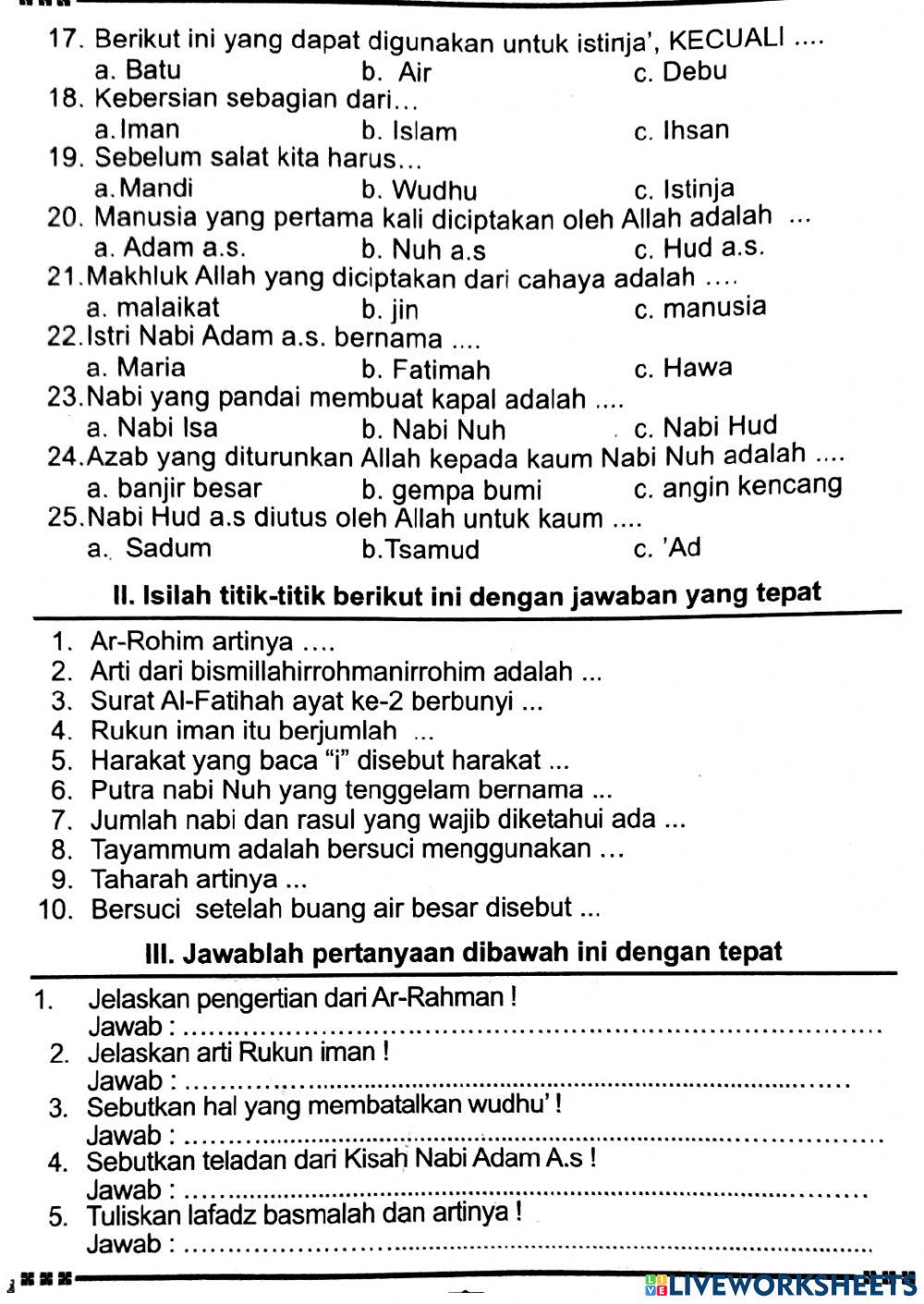 Latihan PAS kelas 1 sem 1