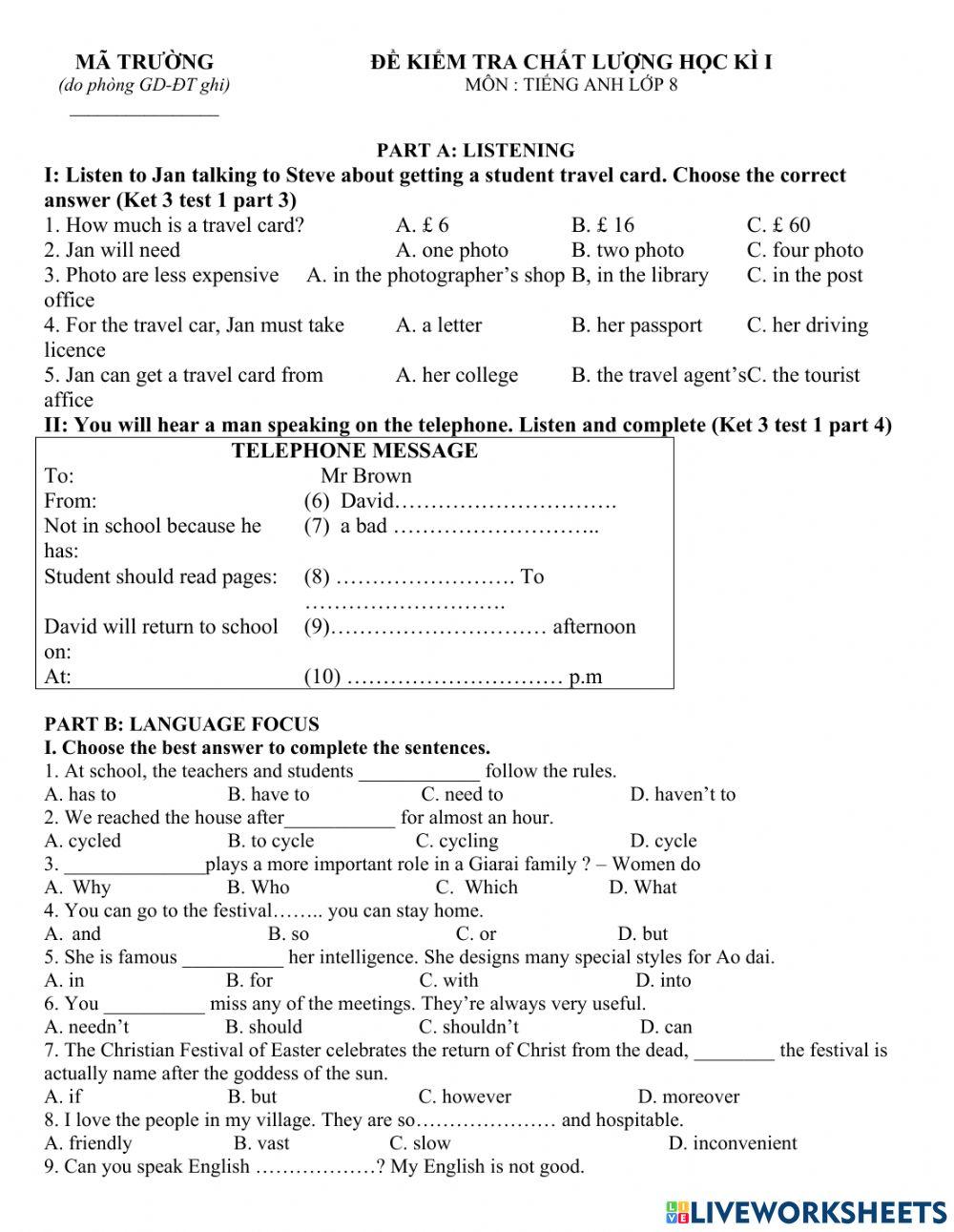 E8 - test 5 - term 1