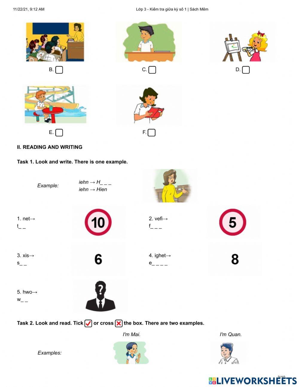 Đề thi tiếng anh giữa kì 1 lớp 3