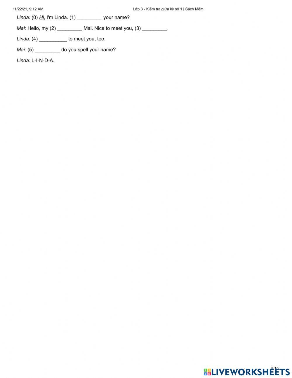 Đề thi tiếng anh giữa kì 1 lớp 3