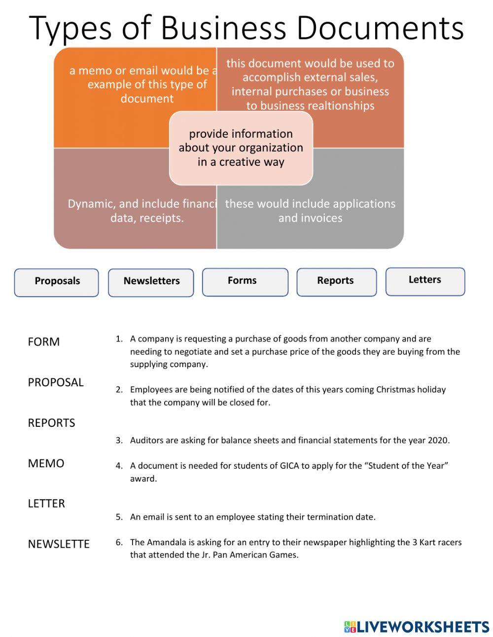 types-of-business-documents-worksheet-live-worksheets