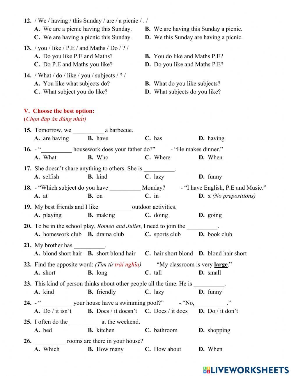 THE FIRST MID-TERM ENGLISH TEST - GRADE 6