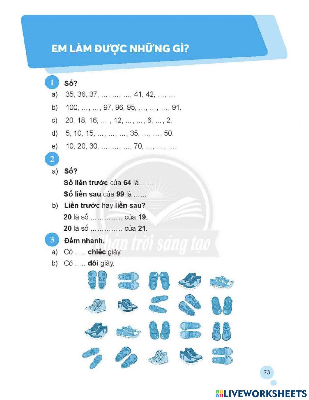 Phiếu bài tập toán trang 73,74 lớp 2