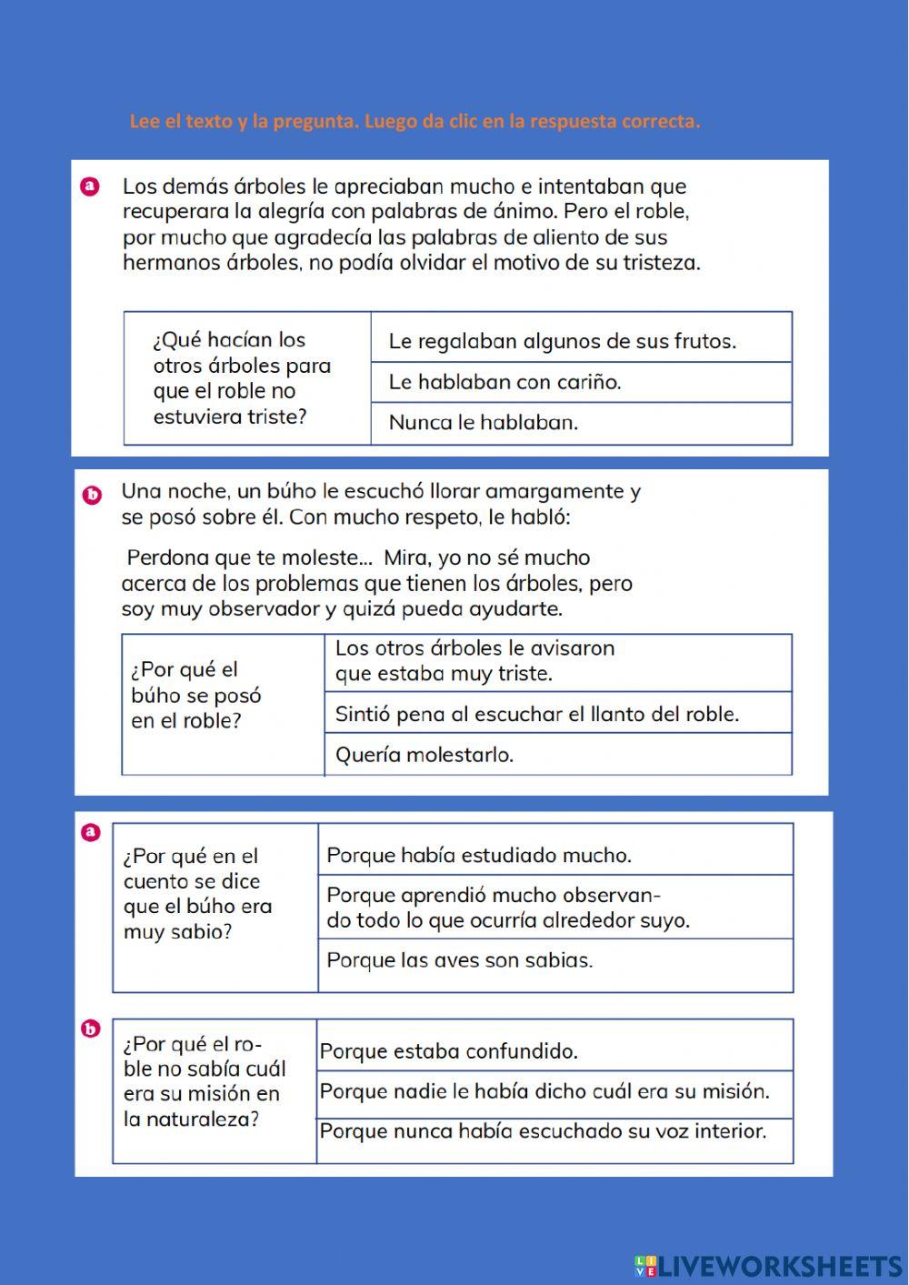 Ficha de comprensión. El árbol que no sabía quien era