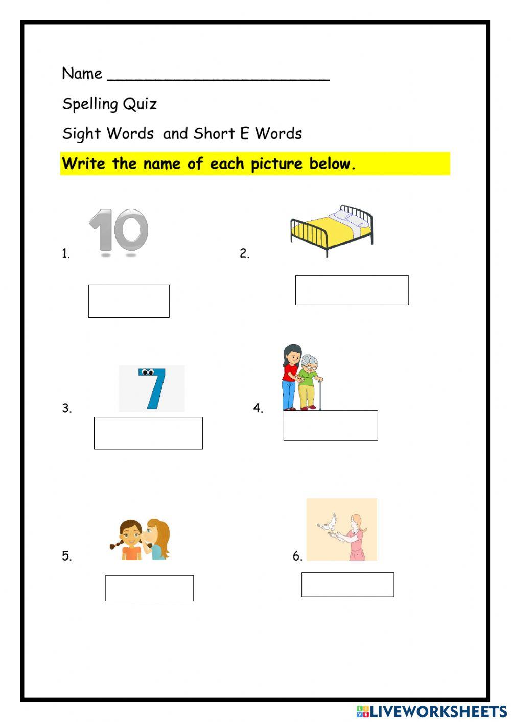 Week 8 Sight Words and Short E