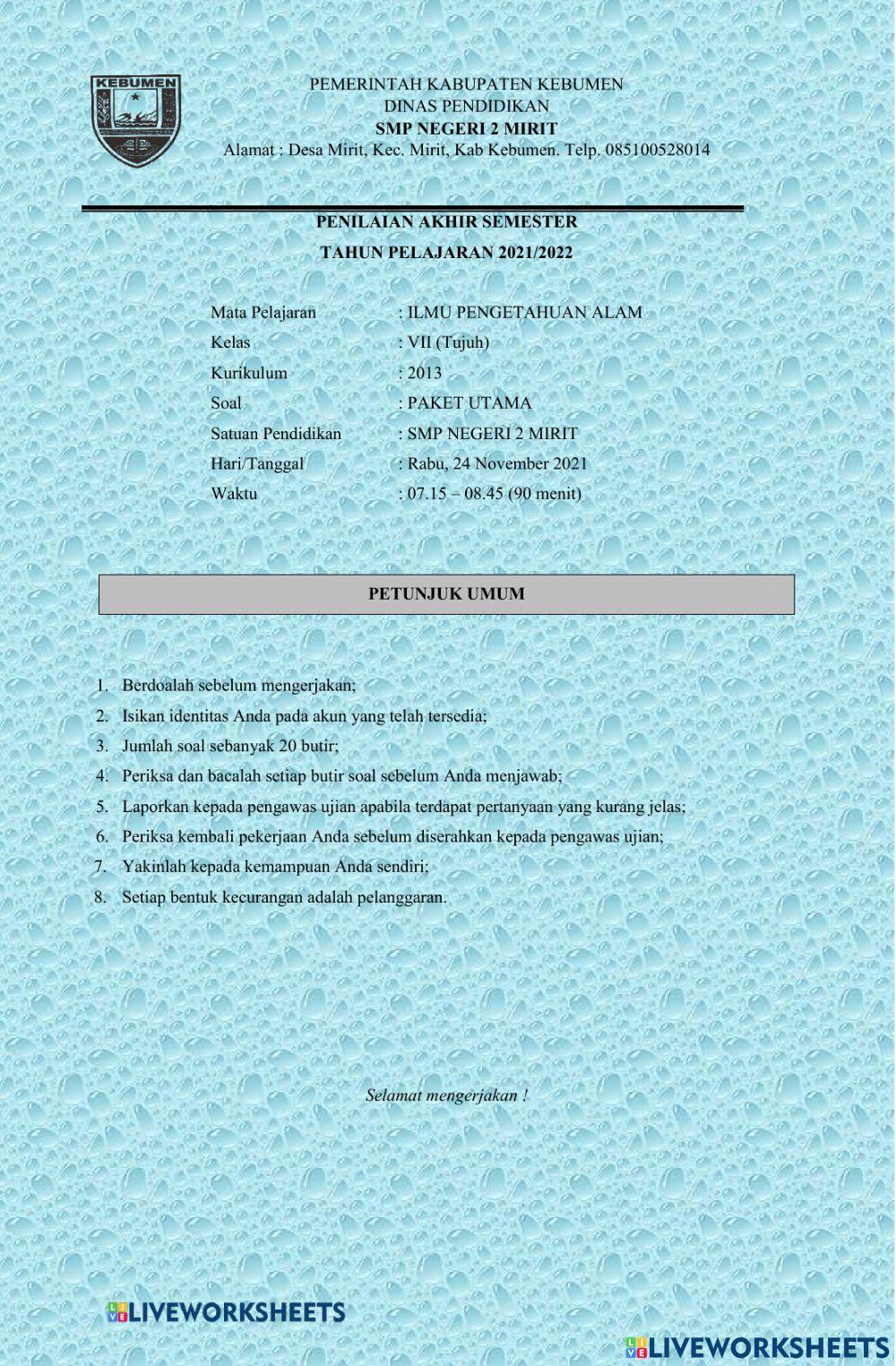 Penilaian akhir semester i ipa tahun 2021-2022