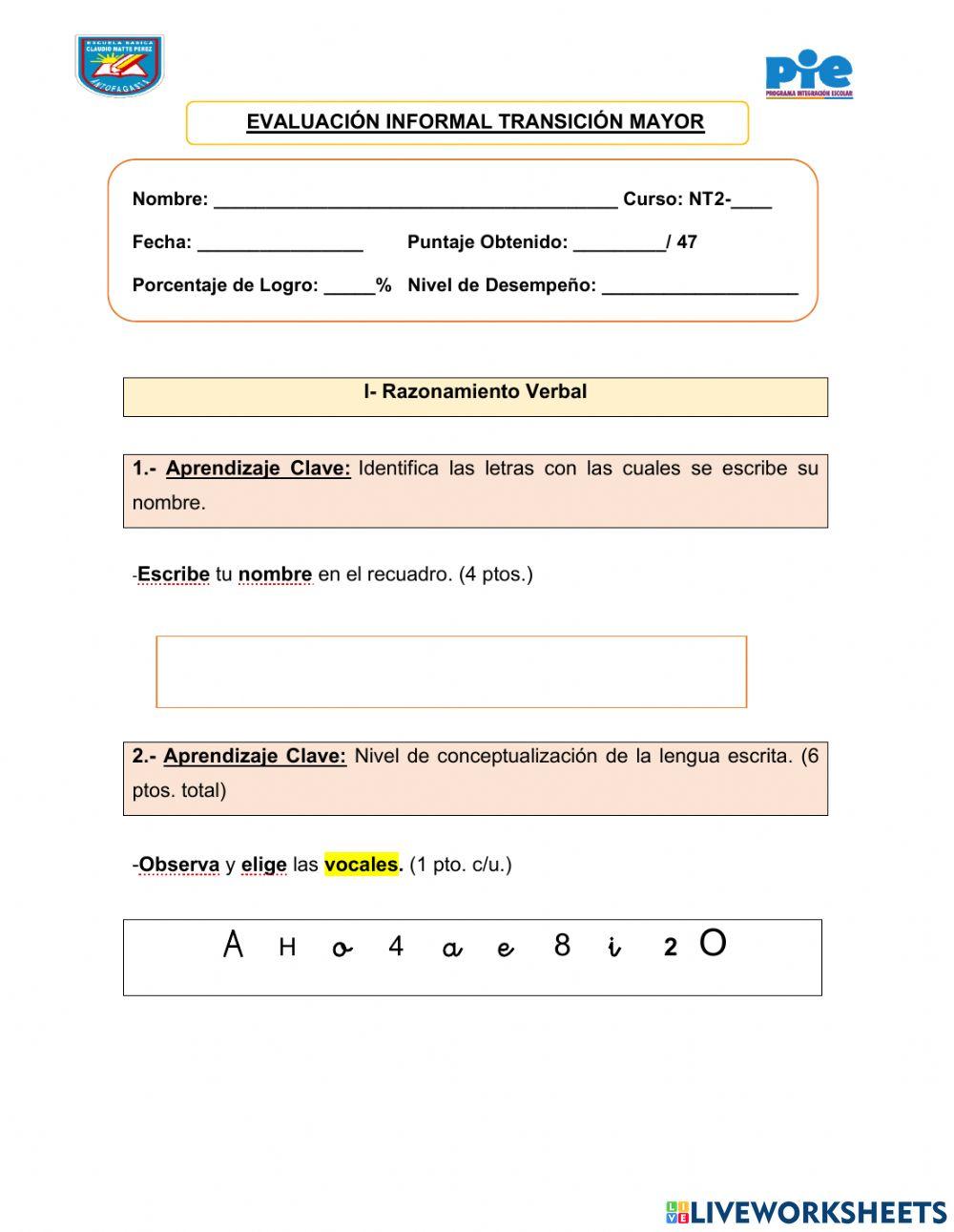 Evaluación Diagnóstica Kinder