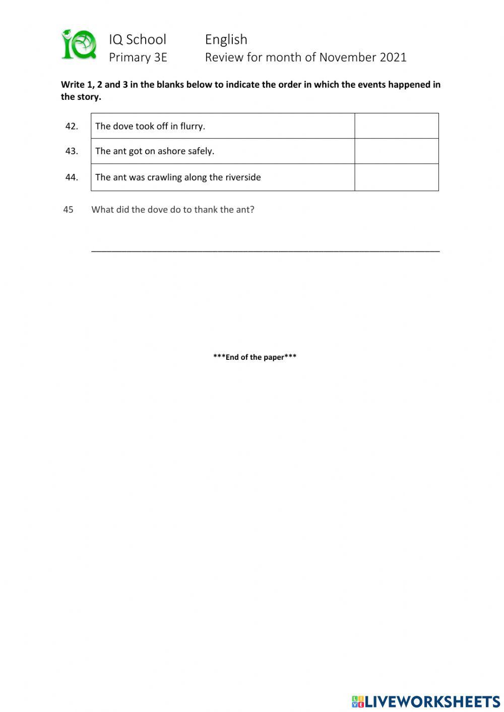 English Monthly Test-Express-Nov
