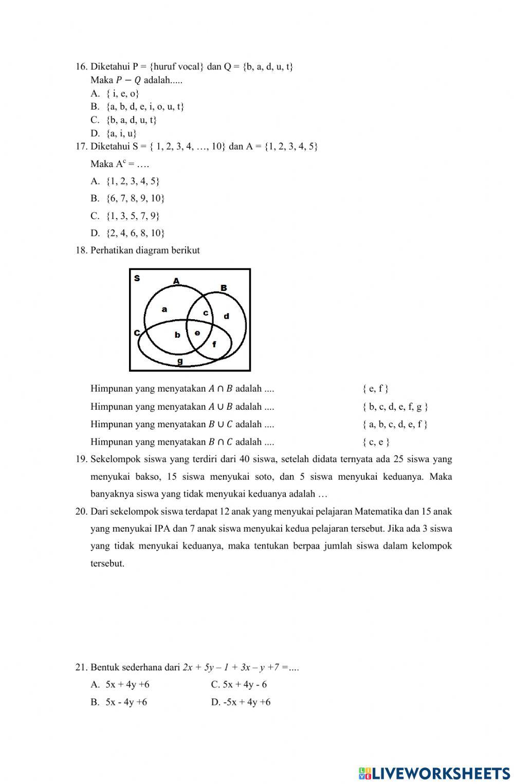 Latihan pas 1 matematika kelas 7