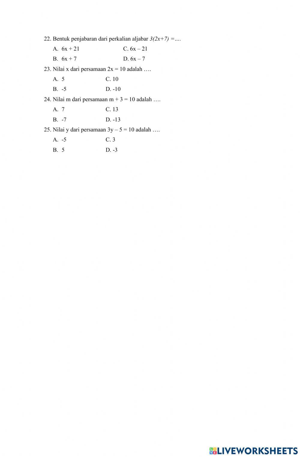 Latihan pas 1 matematika kelas 7