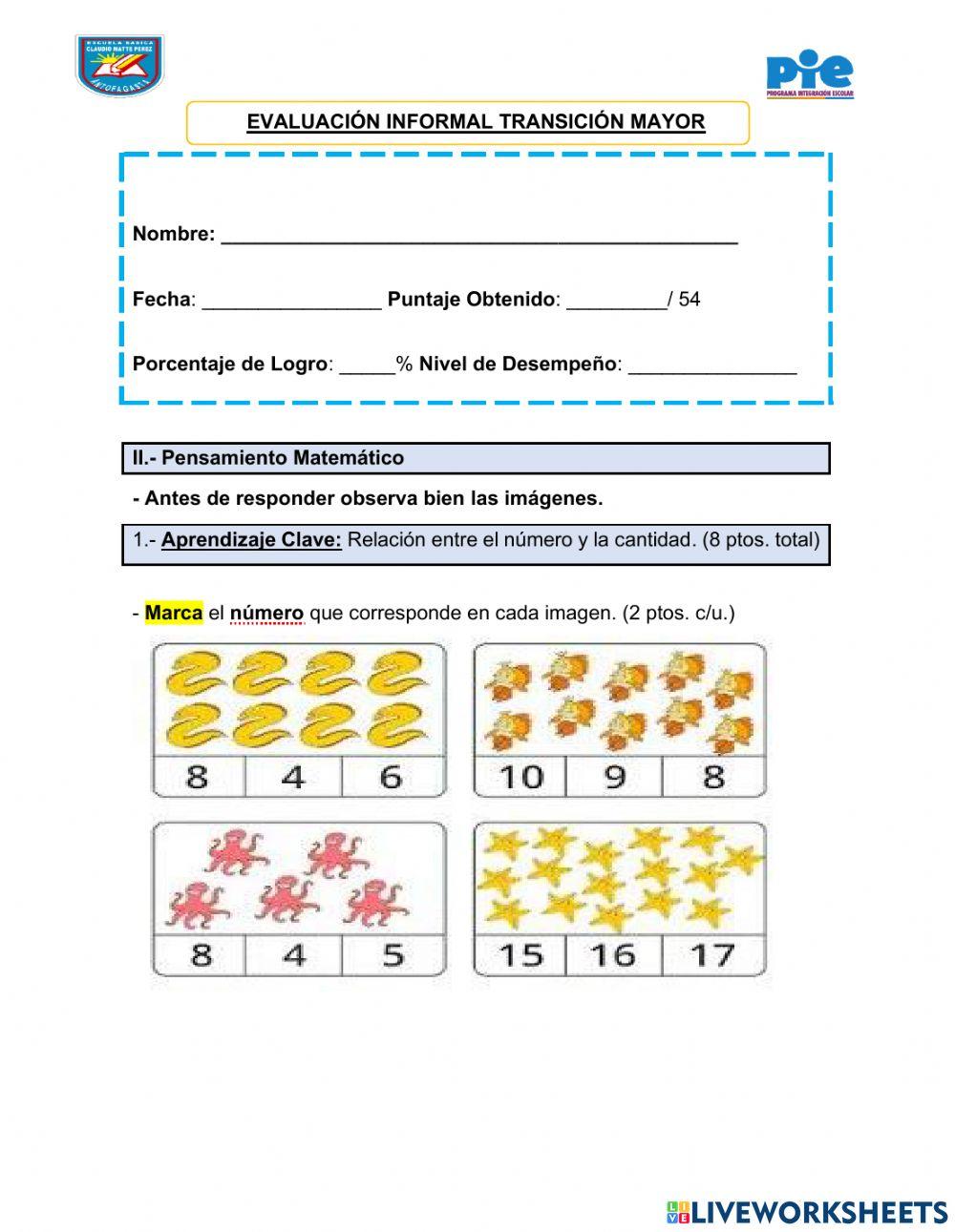 Evaluación kinder matemática