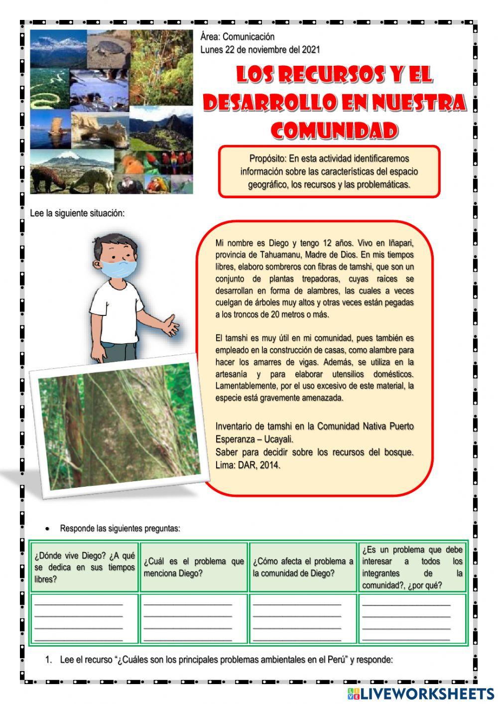 Los recursos y el desarrollo en nuestra comunidad