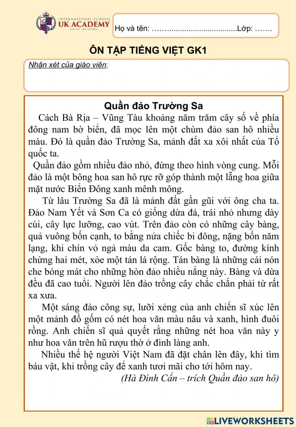 Tiếng Việt 5 - Ôn tập GK1