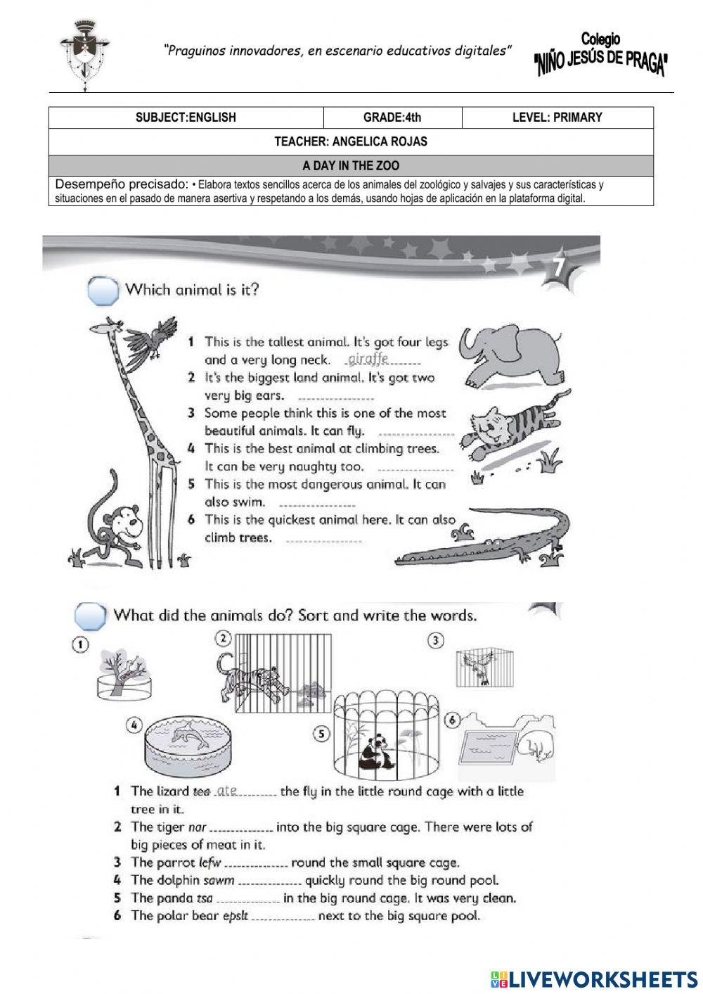 A day in the zoo online exercise for live worksheets