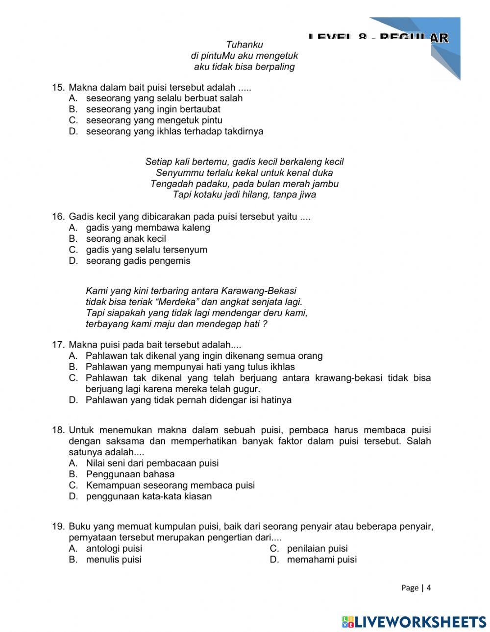 Latihan Soal Evaluasi - Level 8 - Teks Puisi