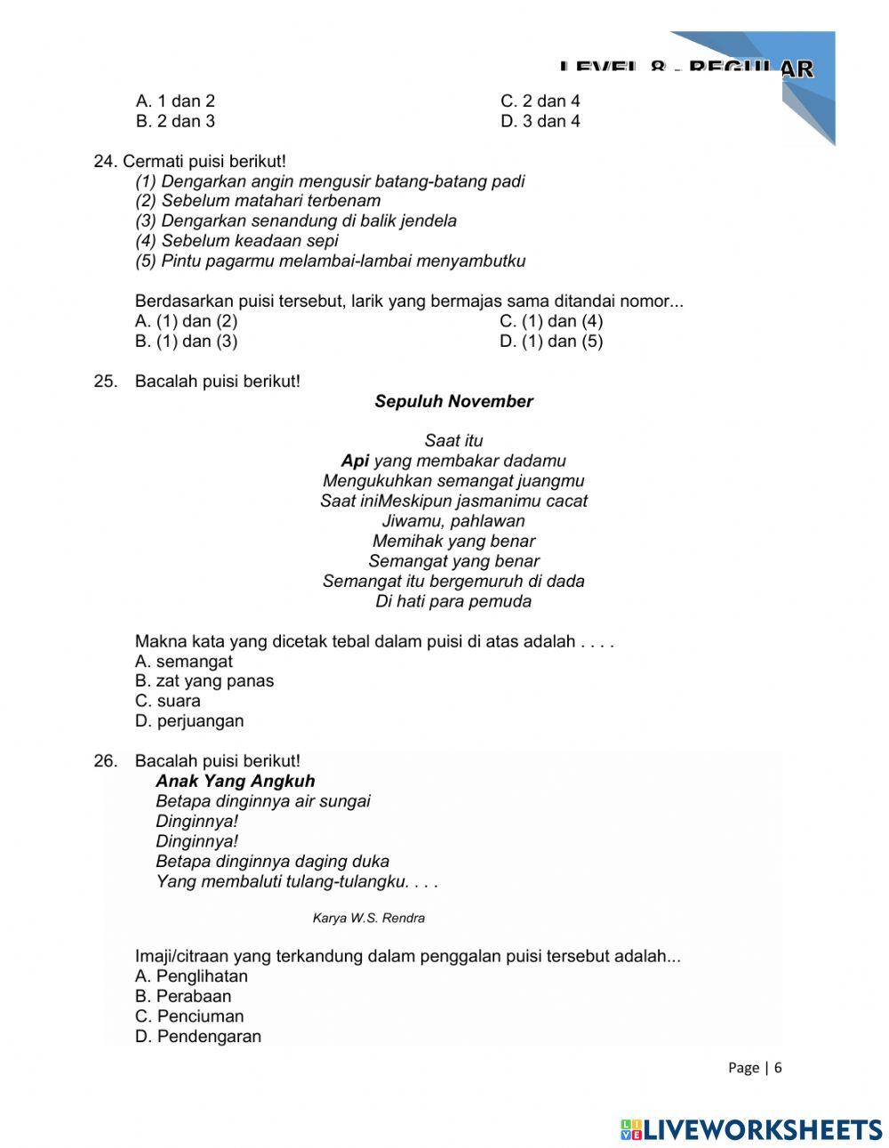 Latihan Soal Evaluasi - Level 8 - Teks Puisi
