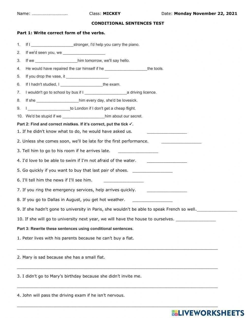 Conditional sentences Test