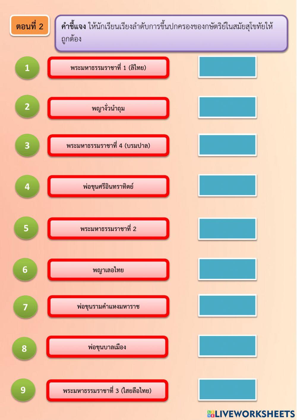 ใบงานเรื่องอาณาจักรสุโขทัย