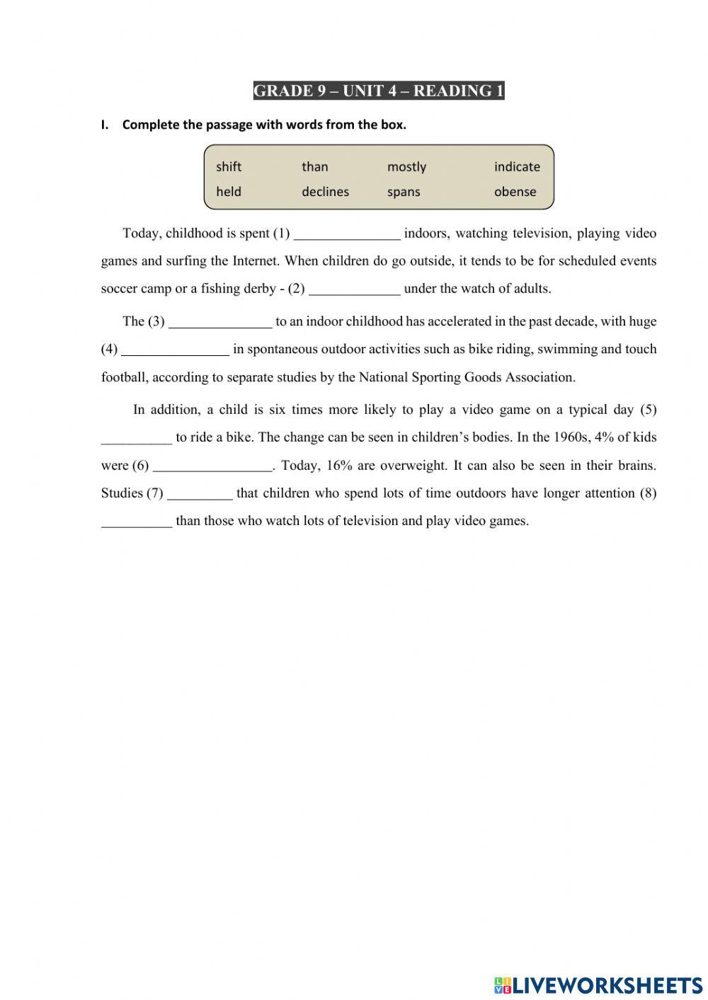 L9 - Test U4 - Reading 1