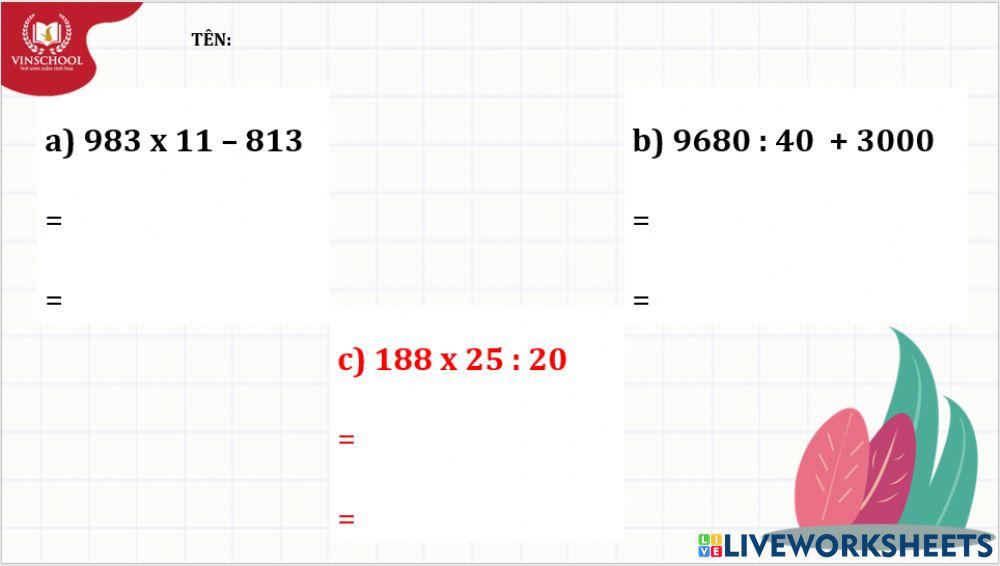 Luyện tập chung phép nhân, chia