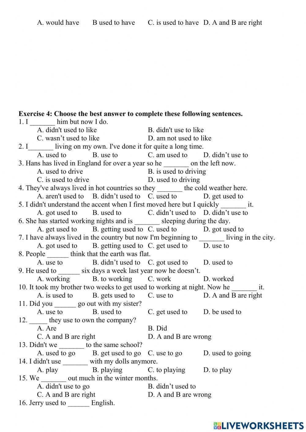 E9 - used to and get used to