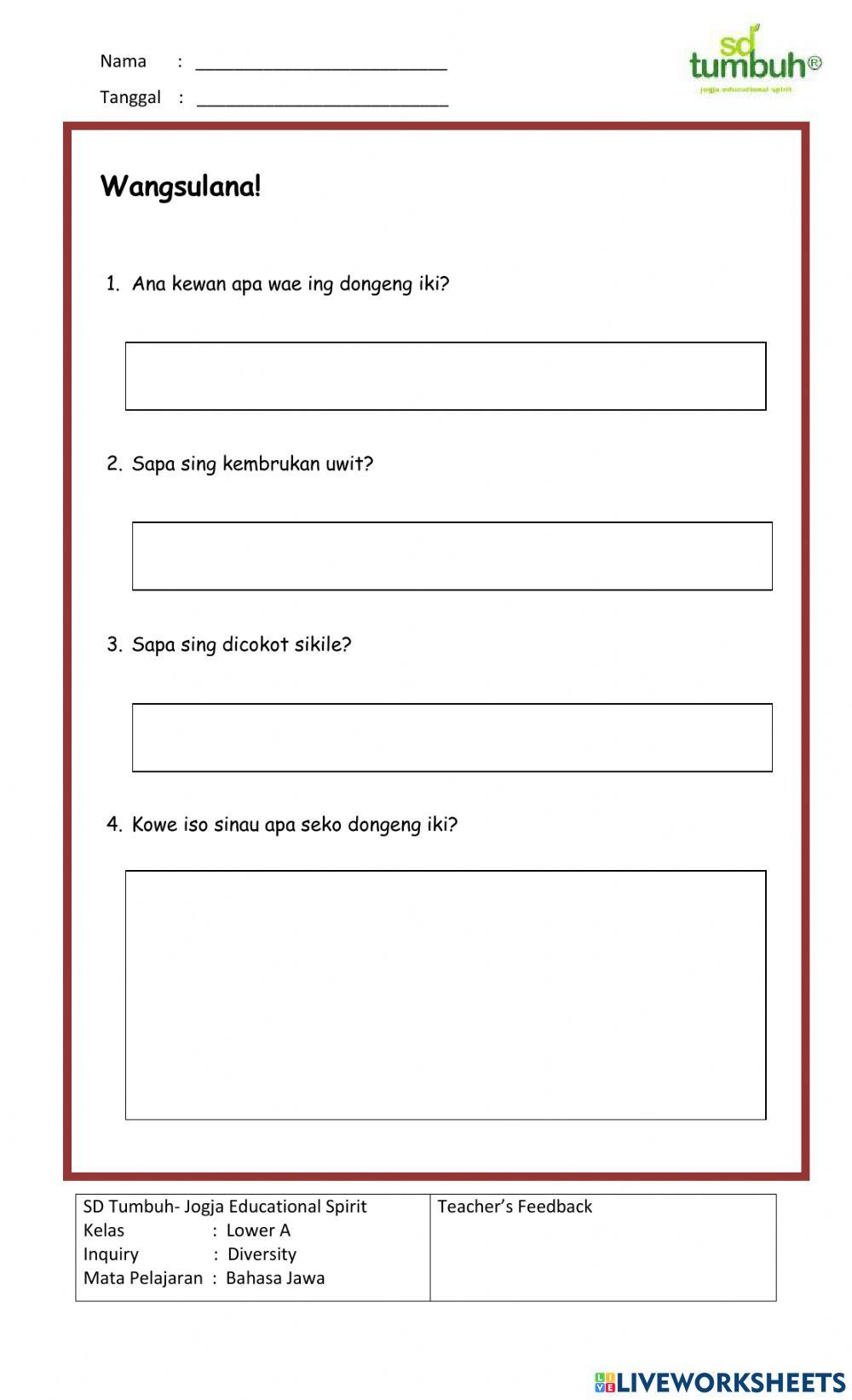 Bahasa Jawa-Dongeng Kebo lan Baya-Isian singkat