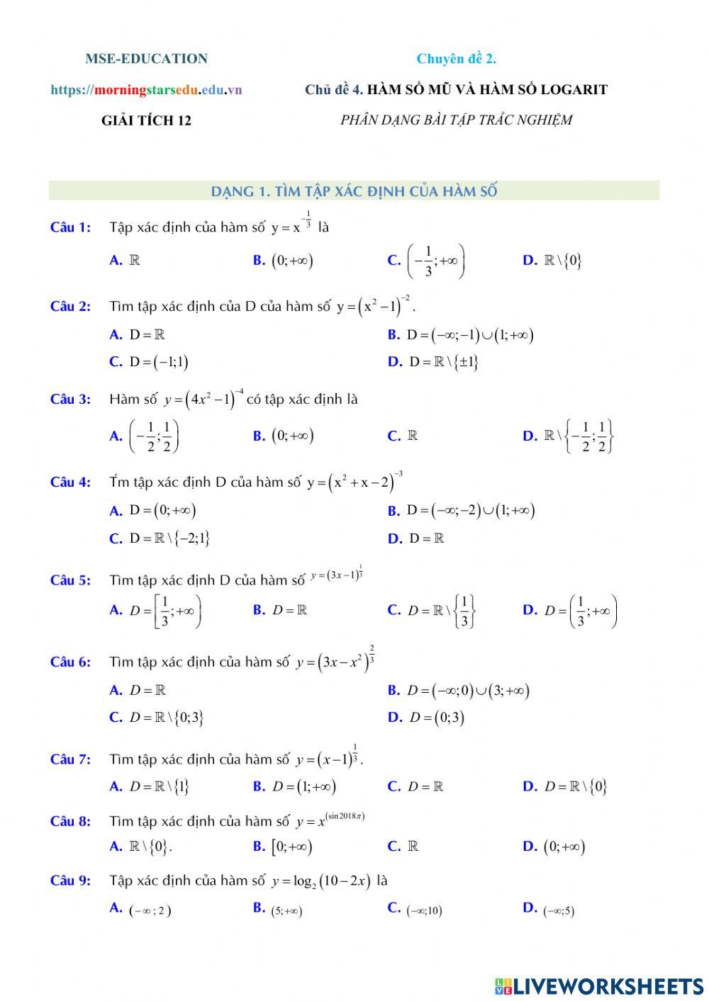 Giải tích 12 - Chương 2 - Bài 4. Hàm số mũ và hàm số logarit